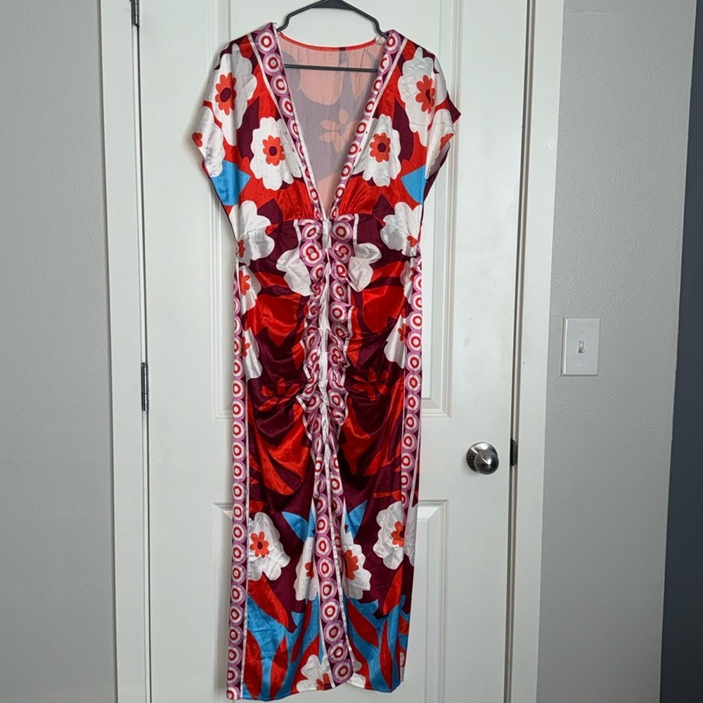 Women Sexy Summer Dresses Deep V Neck Floral Maxi Dress Draped Split Bodycon